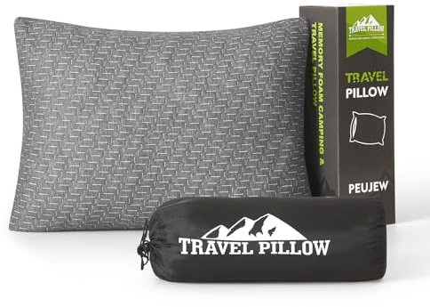 PEUJEW Reisekissen Komprimierbares Memory Foam Kissen, Travel Essentials Kleines Kissen, Atmungsaktiver Kopfkissenbezug, Ideal für Flugzeug, Auto, Camping und Rucksackreisen