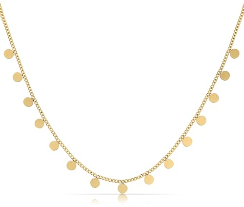 Made by Nami Edelstahl Damen Kette in Gold mit kleinen runden Plättchen Geschenke für Frauen Schmuck Damen 40 + 5 cm Länge (Plättchen)