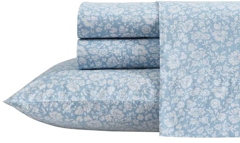 Laura Ashley Bettwäsche-Set für King-Size-Bett, Baumwollperkal, leicht und atmungsaktiv, Heimdekoration (Heirloom Ditzy Blue, King)