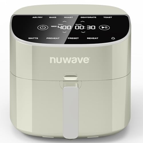 Nuwave Brio Plus Luftfritteuse mit 2,5 Liter Fassungsvermögen, neues, verbessertes PFAS-Display, digitaler Touchscreen, kaltweiße Anzeige, 22,5 °F ~ 450 °F bei 5 ° Genauigkeit