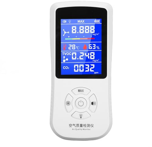 Air Quality Monitor, Accurate Tester for CO2 HCHO TVOC, Multifunctional Air Gas Detector, Real Time Data Recording, for Home Office, Trip Camp RV Car
