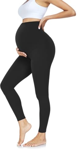 FuelMeFoot Damen Umstandsleggings High Waist Schwangerschaftsleggings Umstandshose Blickdicht Stretch Elastisch Weich Lang Yoga. Schwarz M