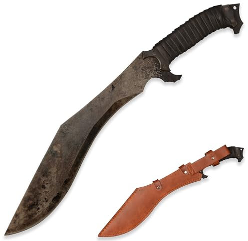 LQZJG 0185 Handgemachte Guss Mangan Stahl 52HRC Machete mit scharfer Kante, Full Tang, im Freien, Jagd, Camping, Wandern, Überleben, Lederscheide, 19.7 Zoll