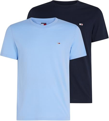 Tommy Jeans Men’s 2 Pack Extra Slim Cotton Jersey Short Sleeve T-Shirts, Multicolor (Sugarplum Blue/Dark Night Navy), M