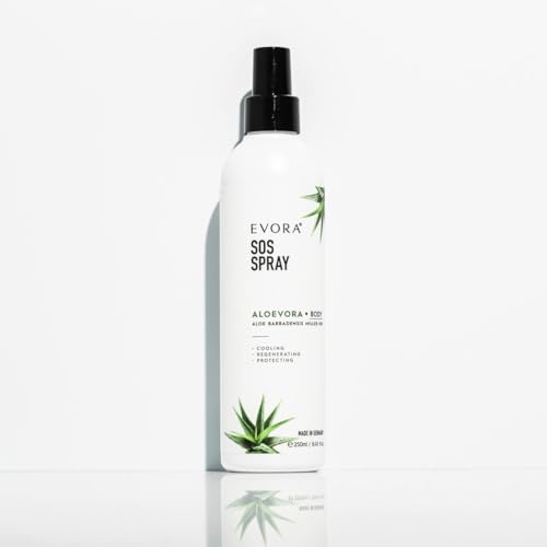 EVORA SOS SPRAY - ALOEVORA BODY - ALOE VERA 88%, ARNICA, PROPOLIS, KAMILLE, ALLANTOIN, HAMAMELIS und PANTHENOL beruhigen, kühlen und schützen die beschädigte Haut - 250ml