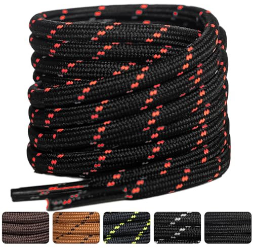 SUBAUM 2 Paar Schnürsenkel Rund für Stiefel,Ersatz Schuhbänder Arbeitsschuhe Reißfest,4.5mm Dick Boots Shoelace für Trekking-Wanderschuhe,Sicherheitssshuhe,Outdoorschuhe(Schwarz/Braun-90cm)