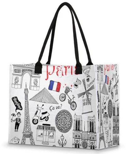 Handtasche mit Frankreich-Motiv Paris für Damen, Mädchen, Paris, große Kapazität, Schultertasche, Shopper für Schule, Reisen, Arbeit, farbig, XX-Large