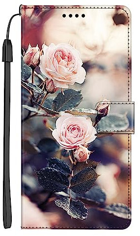 EuoDuo Kompatibel mit Samsung Galaxy S24 Hülle zum Klappen PU Leder Handyhülle Handytasche mit Muster Magnet Tasche Flip Cover Etui Schutzhülle - Rose Blume Garten