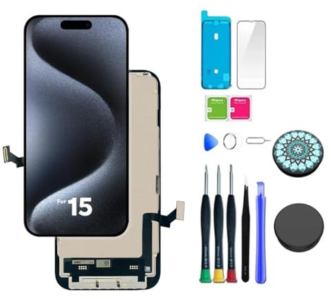 Holwarm Display für iPhone 15 LCD 6.1 Bildschirm Ersatz FHD Touchscreen 3D Touch Digitizer Rahmen und beliebte TelefonhalterungenMontage und Reparaturkits (15)