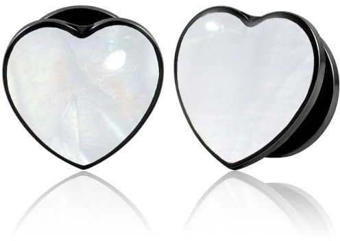Vankula Ohr Tunnel 1 Paar Flesh Plugs Herz Muschel Edelstahl für männer damen Ohrpiercing Gestreckte Schmuck 12mm(1/2) Schwarz