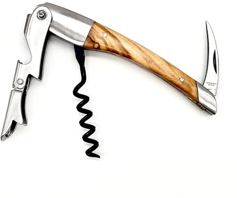 VinStyle Olive Wood Wine Opener with Two Stage Cork Pull Lever, Five Spiral Teflon Coated Worm and Serrated Knife, Beautiful Wood Grain and Quality Construction.The Superior
