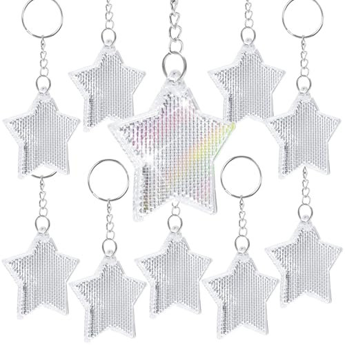 MONCAP 10 Stück Pentagramm Schlüsselanhänger Reflektor Anhänger Reflektor Pentagramm Reflektierende Schlüsselanhänger Acryl Glücksbringer Geschenk für Weihnachten Geburtstag Rucksack Auto Fahr