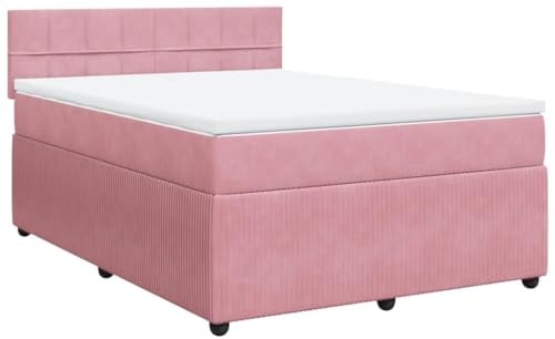 vidaXL Boxspringbett, Doppelbett mit Matratze Matratzenauflage, Bettgestell mit Lattenrost Kopfteil, Polsterbett Bett für Schlafzimmer, Rosa 140x190cm Samt