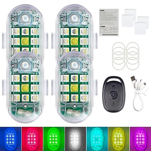 Lot de 4 Pcs lumière stroboscopique Lampe Mini Drone, LED Exterieur de sécurité à éclairage Anti-Collision Lights à visibilité à 360 degrés avec Plusieurs Options de Mode d'éclairage