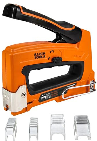 Klein Tools 80169 Agrafeuse à câble robuste avec 600 agrafes isolées, comprend 300 paquets de 48,3 x 28,3 cm et 300 paquets de 78,9 x 33,5 cm