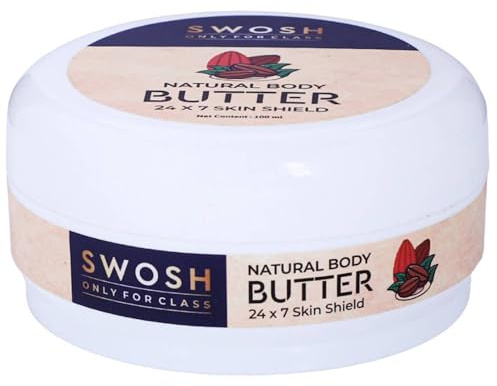 SWOSH Natürliche Körperbuttercreme, 100 ml, mit Sheabutter und Kakaobutter, für jeden Hauttyp geeignet, Körperbutter für den Winter für Frauen & Männer, 24 x 7 Stunden feuchtigkeitsspendende