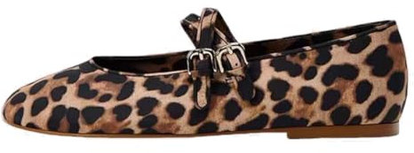 PAYDVOIER Women Mary Jane Flats Leopard Ballet Flats Shoes for Women Buckle Strap Comfortable Ballerina Shoes Square Toe Leopard Print Flats for Womens Leopard Size 38