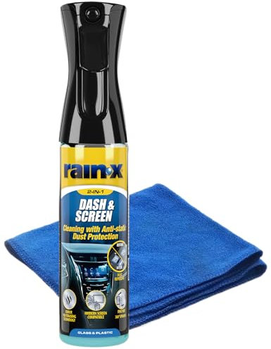 Rain-X Dash & Screen – Nettoyant sans Traces avec Effet Antistatique pour Verre, Plastique et écrans + Chiffon en Microfibre – 300 ML
