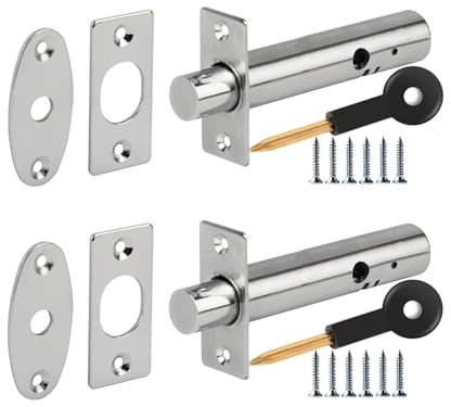 HANDLEZONE® 2 Pack Mortice Security Door Bolts, Extended 88mm Rack Bolts - Silver Nickel Plated - with 2 Star Keys