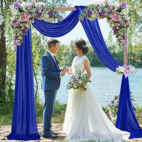 FUHSY Wedding Arch Draping Fabric Blue 0.7M x 6M 1 Panel Chiffon Fabric Drapery Royal Blue Sheer Backdrop Curtains Wedding Arches Sheer Fabric for Ceiling Drapes Bridal Archway Wedding Arch Drape