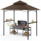 GVDV Grillpavillon 2,4 x 1,5 m – Wetterfeste Grillüberdachung mit 2-stufigem Dach, Ablagen, 10 Haken & Flaschenöffner – Grill Pavillon für Garten & BBQ, Braun