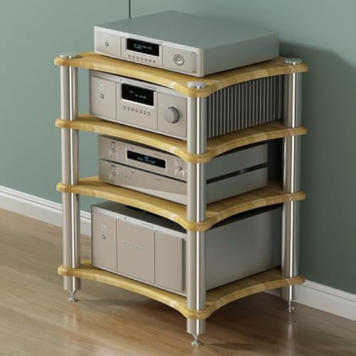 MegLob AV Media Stand, Media Storage Cabinet, Professional Media Console Cabinet, Audio Rack Tower, Stereo Stand for Record Player, TV Box, Corner Entertainment Center,Oak Color 4 Tiers