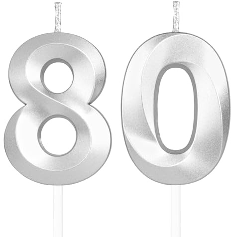 Yiran 3D Silber Geburtstagskerzen,Geburtstagskerzen Zahlen 80,Kuchendeko Geburtstag,Geburtstagskerzen für Geburtstagsdeko,Kuchen Dekoration für Männer Frauen Geburtstag Jubiläen Party