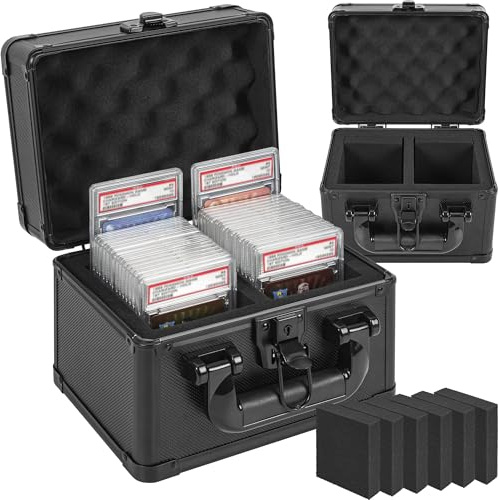 FREEAMG Aufbewahrungsbox für Abgestufte Karten Kompatibel mit 40+ PSA, CSG, BGS, Karten Aufbewahrungsbox für Graded Card, Top Loader Box mit Herausnehmbaren Schaumstoffschlitzen für Sportkarten