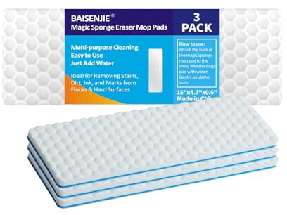 Magic Sponge Eraser Mop Pad Refill , Melamine Pads for 15 Flat Mop Head