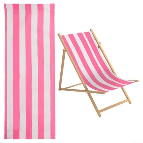 Oniissy Tissu de rechange pour chaise longue de plage en polyester résistant à l'eau 120 x 45 cm Rose et blanc double face pour housse de meubles d'extérieur, chaises longues et chaises longues