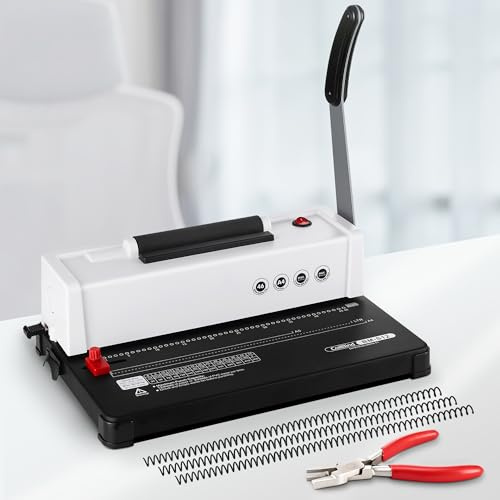 Lumoshine Spiral Coil Binding Machine, 12 Sheets Punch Capacity, Electric Coil Insert, Book Binder Machine for Letter/A4/A5/ Size Paper, with 100pcs 5/16'' Coils & Plier