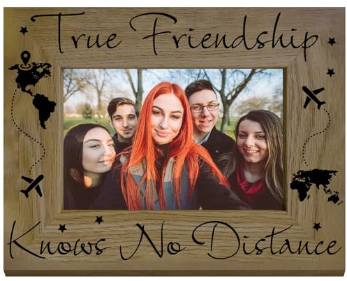 CREATCABIN Bilderrahmen Wahre Freundschaft Kennt Keine Distanz Holz Gravierter Fotorahmen Passend Für Horizontale Fotos Postkarten Tischrahmen Aufhängen Der Wand Geburtstag Weihnachten Zuhause 20x15cm