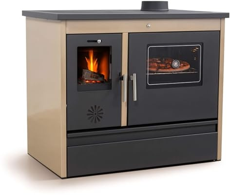 Kaminofen mit Backfach und Herdplatte 4050 Lotus Classic Beige Holzofen 11 kW Holz Ofen Mehrfachbelegung Kamin Heizofen Küchenherd