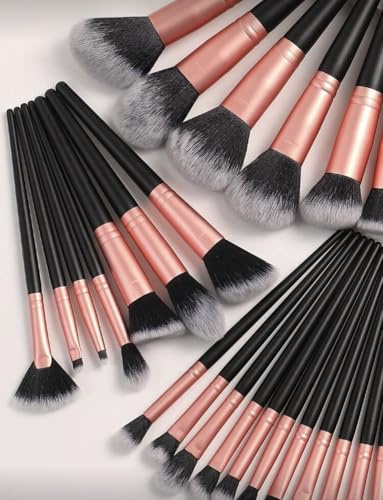 Professional Makeup Brush Set, 32 Piece Rose Gold Collection with Black Handles, Sosft Premium bristles for Face and Eye Cosmetic Brushes for Foundation, Powder, Contour, Eyeshadow, Blush Application