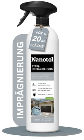 Nanotol Steinimprägnierung | 1L für 10-20m² | gegen Grünbelag & Moos | Starker Lotuseffekt | Unsichtbarer Langzeitschutz (7+ Jahre) | Fliesen/Fugen, Pflastersteine & Naturstein | für innen & außen