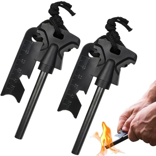 2PCS Flint and Steel Fire Starter Kit, Ferro Rod, Survival New Upgrades | Fire Steel Survival Flint and Steel with Scale Scraper Ferrocium Rod Fire Starter Kit for Travelling Camping Hiking