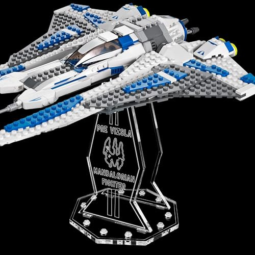 Premium Gravur Acryl Display Ständer kompatibel zu Lego 9525 Pre Vizsla's Mandalorian Fighter | 5mm Halterung | Hochwertiger Präsentationsständer | Schwebender Effekt | Drehbar & Neigbar | Nur Ständer