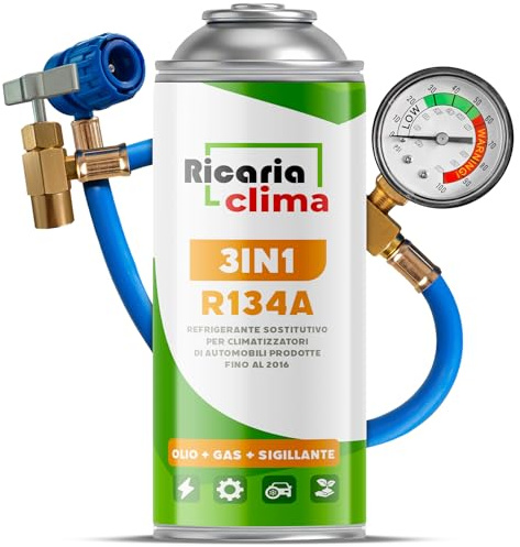 Ricaria Clima - 3in1 Air Con Recharge Gas R134a – 235 g Car AC Refill Kit with Hose and Pressure Gauge – ECO