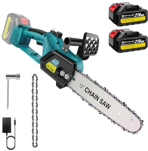 12 Inch Chainsaw Cordless, Powerful Lightweight Brushless Mini Cordless Chainsaw with Batteries and Charger, Electric Saws to Cut Wood and Trees Trimming Petrol Chainsaw with Safety Lock, Auto-Oiler