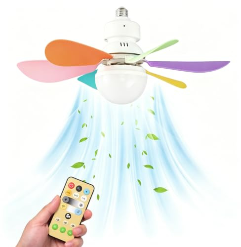 Ceiling Fans with Lights and Remote, E27 Screw-In Ceiling Fan Light (42cm) | 3 Fan Speeds, 3 Light Colors, 3000K-6500K Color Temperature, 1/2/4 Timer Function, Bedroom and Kitchen Use