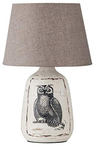 Rabalux 4373 Tischleuchte Dora aus Keramik Textil weiß/grau Ø24cm H:38cm mit eingebautem Schalter