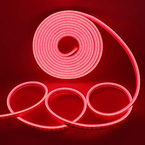 Xunata Neon LED Streifen, 5M 12V 2835 600Leds LED Strip Wasserdicht Diffusion Flexibel LED Lichtband Schlauch+5A Netzteil (Rot)
