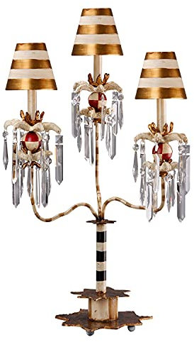 Licht-Erlebnisse Opulente Bodenleuchte SELVA Gold gestreift Kristall kunstvoll 81cm hoch niedrige Stehlampe Wohnzimmer