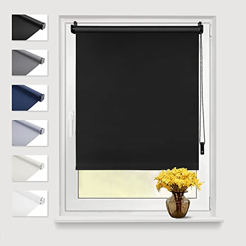 Eurohome Verdunkelungsrollo Thermo Rollo 100x160cm (Stoffbreite 96 cm) Schwarz Klemmfix ohne Bohren mit gleichfarbige Beschichtung Seitenzugrollo Oeko-TEX Standard 100 Klemmrollo für Fenster & Tür