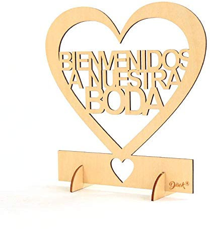 DISOK - Cartel Madera BIENVENIDOS A NUESTRA BODA. Decoraciones en madera para boda. Decoraciones ecológicas para boda.