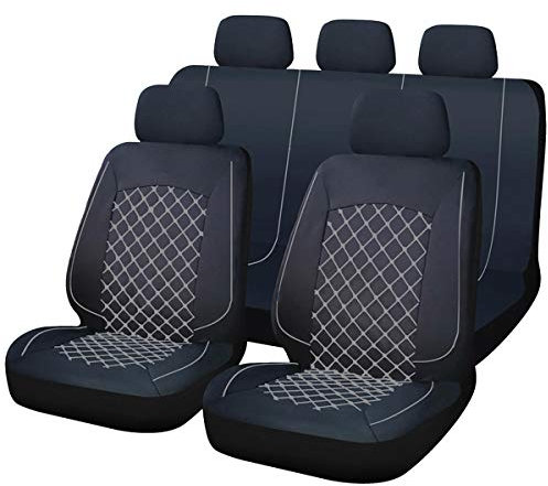 Set Coprisedili Auto Universali 11 Pezzi Anteriori e Posteriori, Tessuto Lavabile, Antiscivolo Elasticizzato Trapuntato in Poliestere, Cerniere Sedili -OFFICINE MILANO