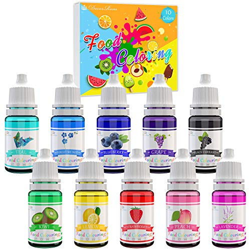 DecorRom Lebensmittelfarbe 10 Farben - Hochkonzentrierte Flüssige Lebensmittel Farbe Set für Kuchen Backen, Bunte Farbstoffe für Kunsthandwerk Einfärben - 10ml jeder