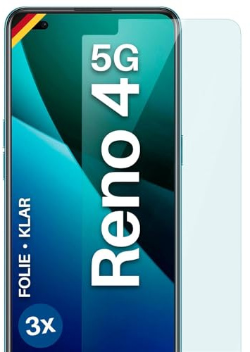 moex für Oppo Reno4 5G Schutzfolie Displayschutz Folie Ultra-klar HD 0,2 mm kompatibel mit jeder Hülle, Anbringen ohne Blasen, Handyfolie Extra Kratzfest, FlexProtect 3 Stück