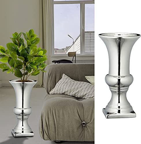 Bodenvase Silber glänzend │Amphore H30cm │ Metall-Look Steinzeug │ Blumenvase Dekovase (1 x Bodenvase H30cm)
