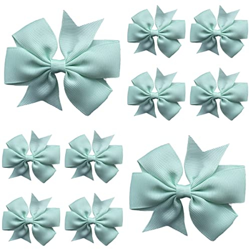 10pcs Mint Green Hair Bows Clips Slides Grips 3 inch Pinwheel Solid Vibrant Colour Girls Hairbows